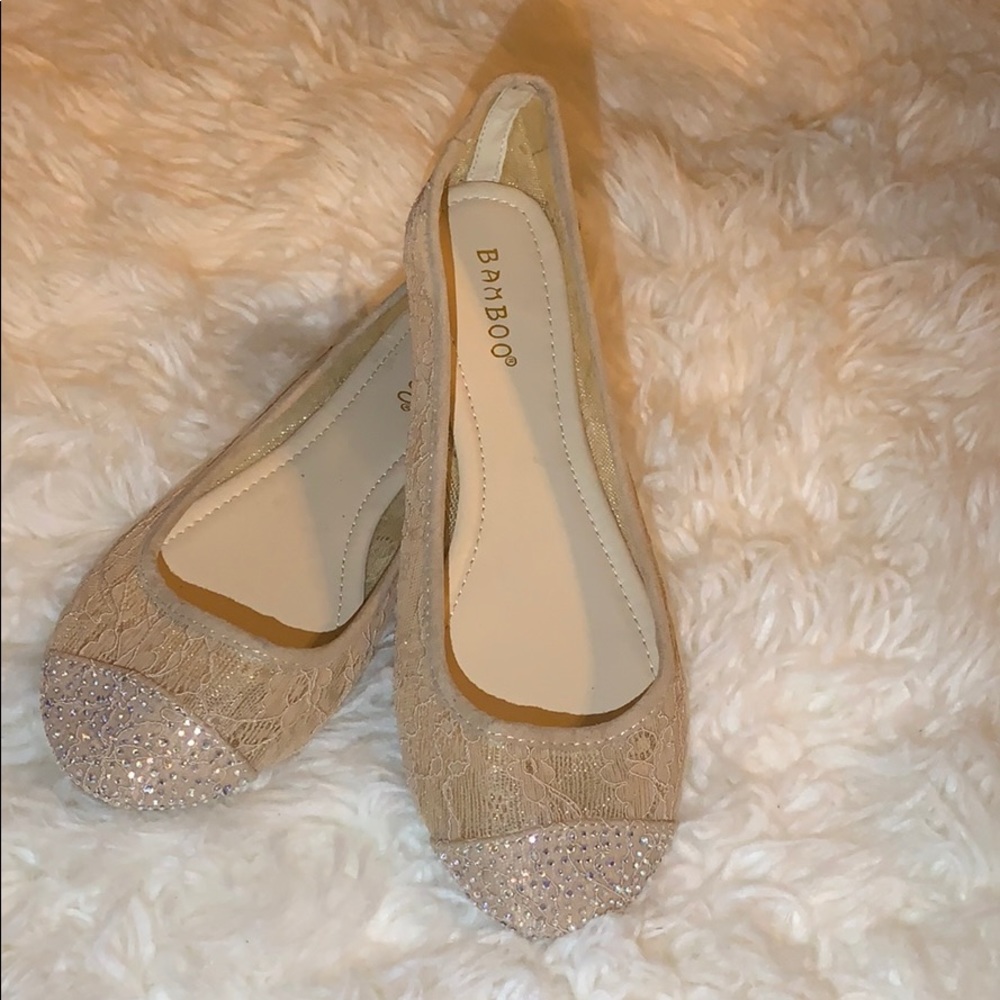 Bamboo Lace Flats With Rhinestone Embellishments